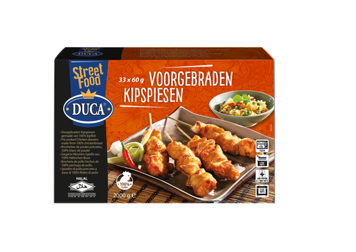 [w3426] Kipspiezen Voorgebakken Duca 33 x 60 gr